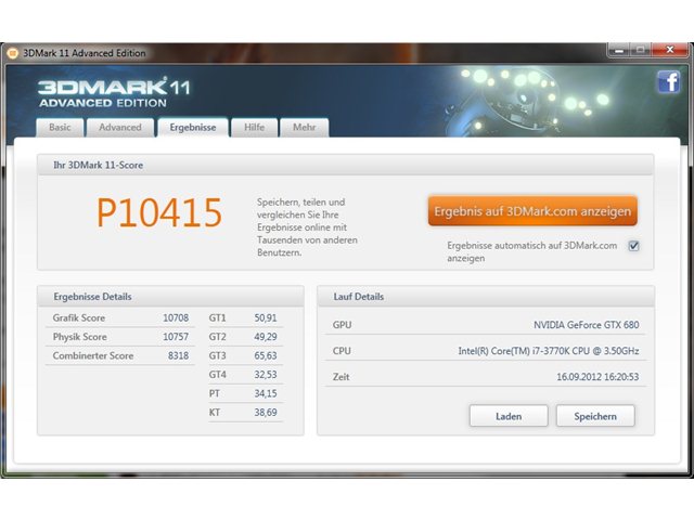 3D Mark 11 übertaktet auf 4,4 GHz (Perfomance presets)