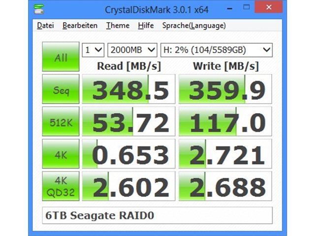 CrystalDiskMark - 2x (RAID 0) Seagate Barracuda 3000GB